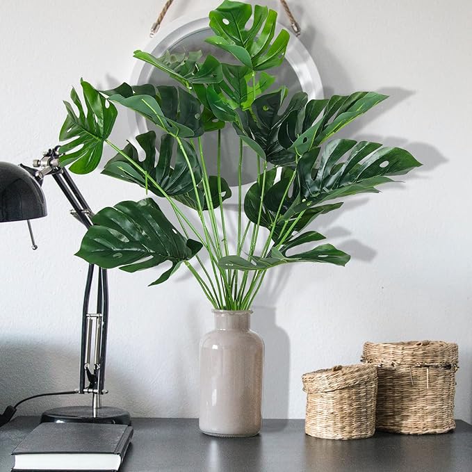 RECUTMS Artificial Palm Tree Leave Plants Faux Large Tropical Monstera Turtle Leaf Indoor Outdoor UV Resistant Fake Plant Greenery Hawaiian Luau Jungle Beach Party Home Garden Spring Summer Decoration
