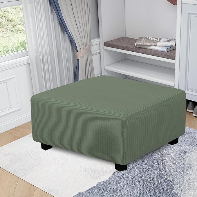 Easy-Going Stretch Square Ottoman Cover 40x40x15 inch Folding Storage Stool Furniture Protector Soft Rectangle slipcover with Elastic Bottom Greyish Green