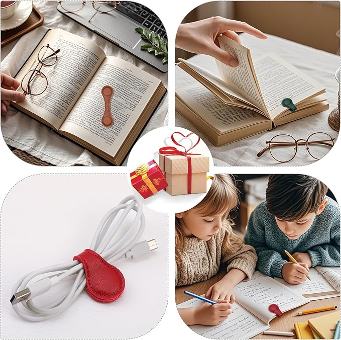 WONVOC 4 PCS Magnetic Bookmarks, Leather Magnetic Bookmarks for Women Men, Double-Sided Magnetic Book Mark Clip for Book Lovers Readers Teachers Students
