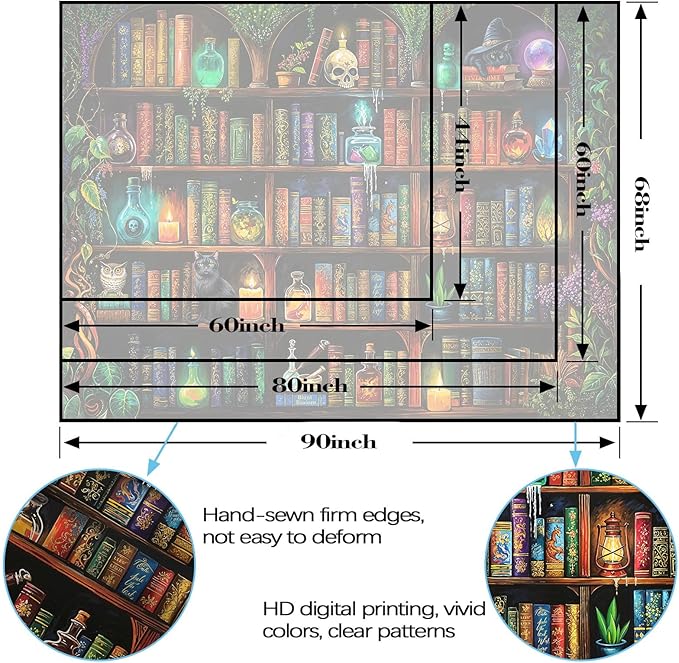 Lunerfex Witch Bookshelf Library Tapestry Wall Decor Tapestry for Bedroom Art Tapestries Wall Hanging for Bedroom Living Room Bookshelf06 70"x90"