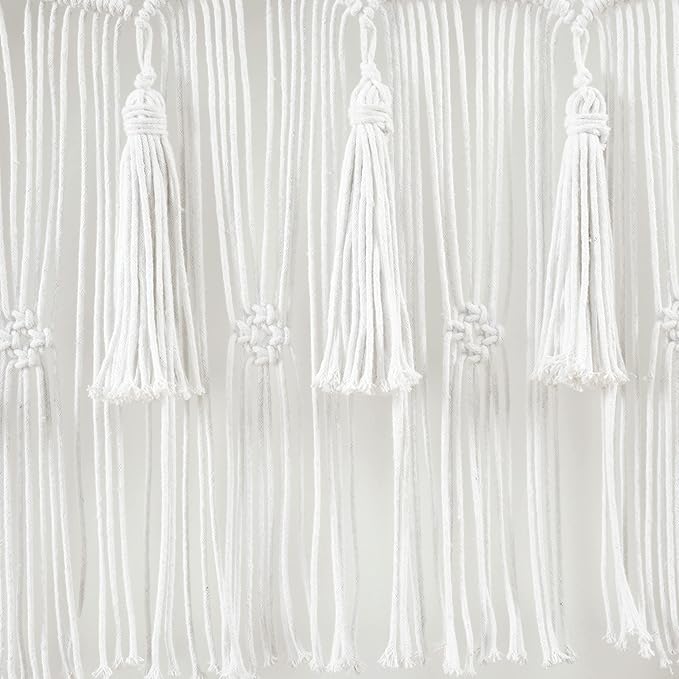Lush Decor Boho Macrame Tassel Cotton Valance/Kitchen Curtain/Wall Decor, 30" L x 40" W, White