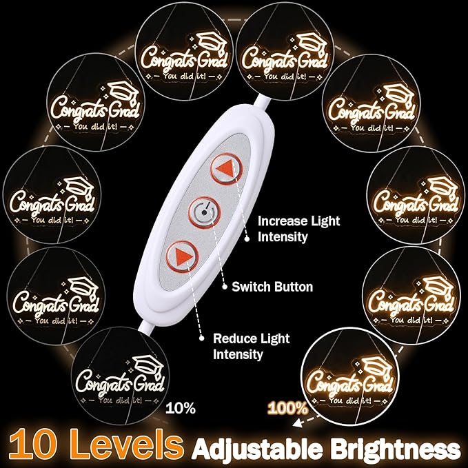 FRAMICS Congrats Grad Neon Sign-10 Adjustable Brightness Graduation Decorations 2025 Warm White LED Graduation Sign for Wall Decor Party Backdrop Gifts Lighted Congrats Grad Sign with Text Carving
