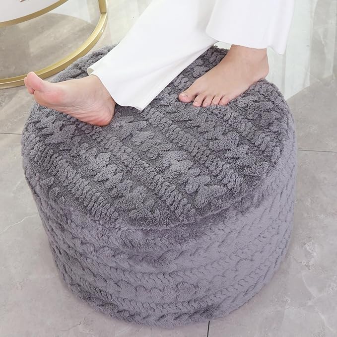Asuprui Round Footstool Ottoman, 20x14 Inches Multi-Functional Modern Foot Stool,Floor Poufs, Sofa Footrest Extra Seating for Living Room, Entryway, Hallways and Bedrooms (Gray)
