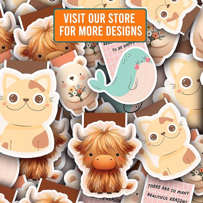 (2Pcs) Cute Highland Cow Magnetic Bookmark Book Page Markers Gift for Reading Lover Nerd Book Addict Bookish Bookworm Reader Student Teacher Office Stationery - Size 3"x2.6" When Folded