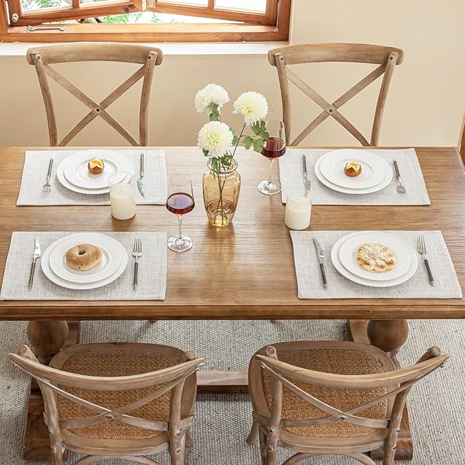 Placemats Set of 4, Dual-Layered Thickened Faux Linen Cloth Place Mats Heat Resistant Machine Washable Wrinkle Free Table Mats Indoor/Outdoor (Cream Beige)