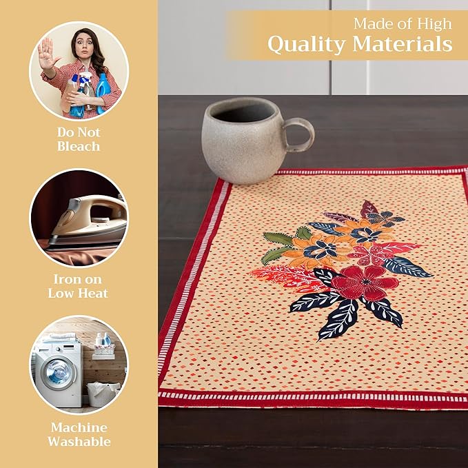 Maison d' Hermine Placemats Set of 4 100% Cotton Washable Cloth Place Mats, Reusable Table Mats for Kitchen Dining Decoration, Party, Wedding, Restaurant (Kalahari, 13" x 19")