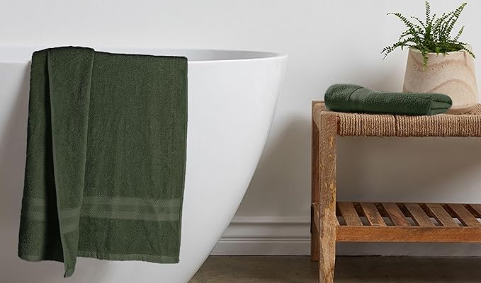 BOUTIQUO Premium Cotton 4 Pack Bath Towel Set - 100% Pure Cotton - 4 Bath Towels 27x54 - Ideal for Everyday use - Ultra Soft & Highly Absorbent - Olive Green