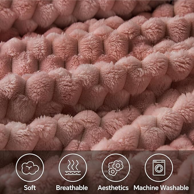 BEDELITE Jacquard Blanket, 3D Fleece Decorative Dusty Pink Twin Size, Soft and Cozy Warm Plush Fuzzy Throw All Seasons Suitable, 60x80Inches