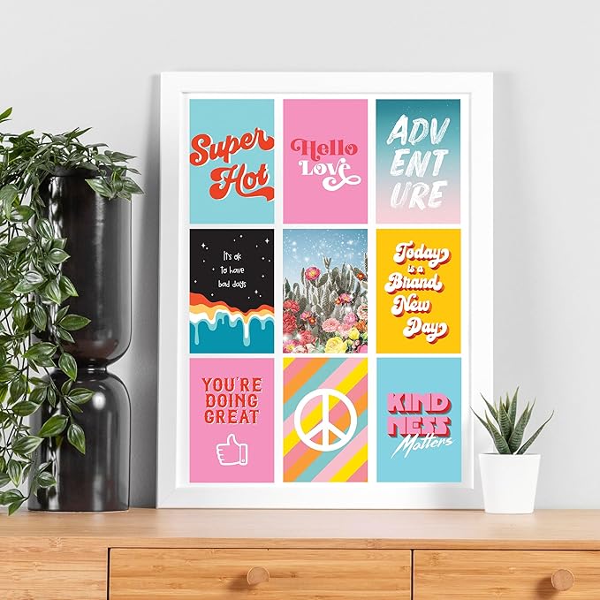 Artivo Bright Indie Collage Kit Aesthetic Pictures, 50 Set 4x6 inch, Colorful Bedroom Decor for Teen Girls, Fun Wall Art for Kids, Dorm Wall Decor, Small Posters for Room (Bright 50 Set)