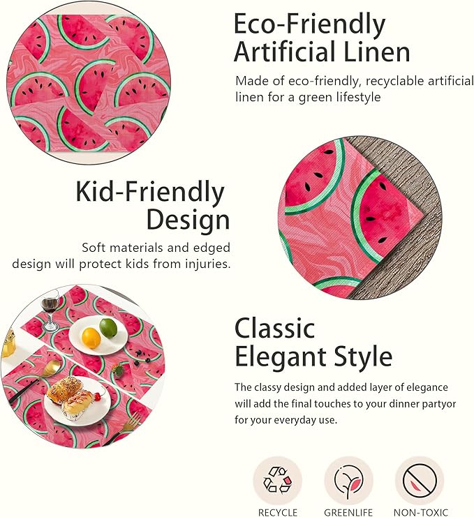 Placemats,Watermelon Pink Marble Placemats 12x18 Inch Waterproof Non-Slip Washable Table Mats for Kitchen Dining Party Table Decor,Set of 6