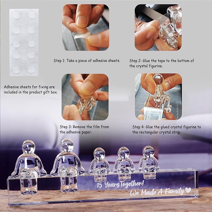 Crystal 15th Anniversary Wedding Gifts for Women Her,15 Years for Him Husband - 15 Years Together We Made A Family Glass Ornament (2 Children)