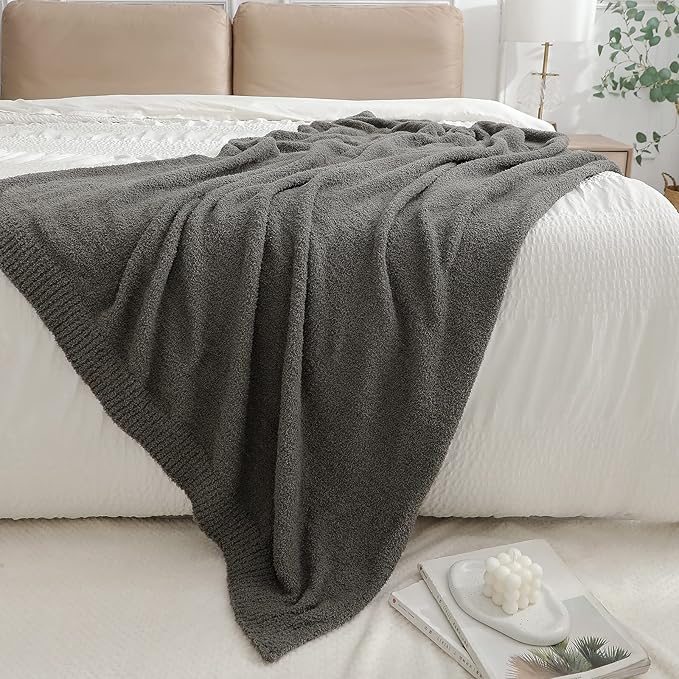 bearberry Super Soft Fluffy Throw Blanket Lightweight Cozy Warm Throw Blankets for Couch Bed Sofa All Season (Dark Grey, 50”x60”)