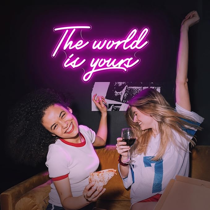 Kavaas The World Is Yours Neon Signs 16.5" x 9.8", Pink LED Neon Sign Wall Decor | The World Is Yours Led sign for Bedroom, Office, Game Room, Graduation Party, Birthday