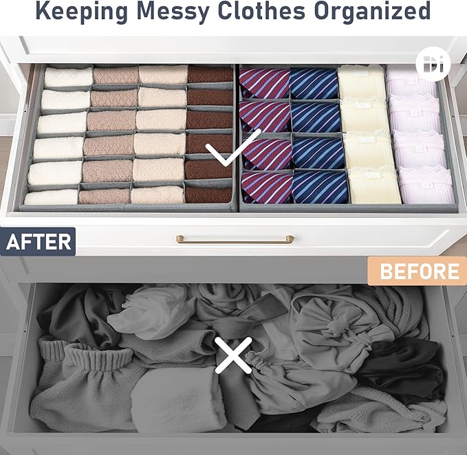Joyoldelf Sock Organizer Drawer Organizer - Underwear Organizer, Collapsible Closet Organizers and Storage Sock Holders Organizers for Storing Socks, Ties, Belts 2 Pack(Gray)