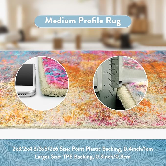 Lahome Modern Abstract Runner Rug - 2x7 Colorful Rug Runners for Hallways Non Slip Laundry Room Rug Washable Carpet Runner, Rainbow Soft Non Skid Indoor Runner for Bedroom Kitchen Bathroom