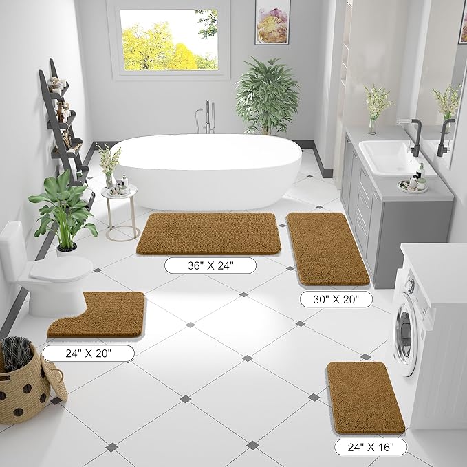 OLANLY Bathroom Rugs 24x16, Extra Soft Absorbent Chenille Bath Rugs, Rubber Backing Quick Dry, Machine Washable Bath Mats for Bathroom Floor, Tub and Shower, Home Decor Accessories, Ochre