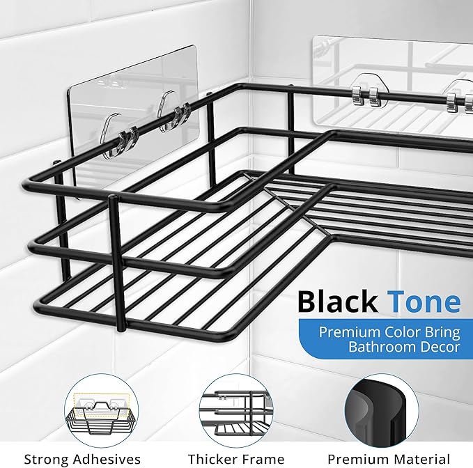 Corner Shower Caddy 3 Pack, Adhesive Shower Organizer with 4 Hooks And Soap Holder, Rust Proof Bathroom Shelf Wall Mounted Shower Shelves