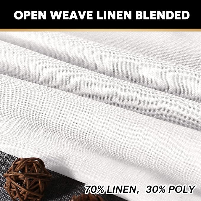 PrinceDeco Linen Curtains Linen Blended Rod Pocket Panels Light Filtering White Curtains for Living Room Vertical Drapes for Bedroom Modern Farmhouse Decor, 2 Panels, 52" W x 96" L