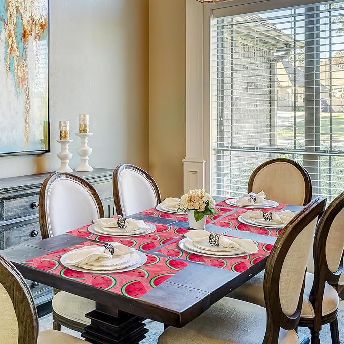 Placemats,Watermelon Pink Marble Placemats 12x18 Inch Waterproof Non-Slip Washable Table Mats for Kitchen Dining Party Table Decor,Set of 6