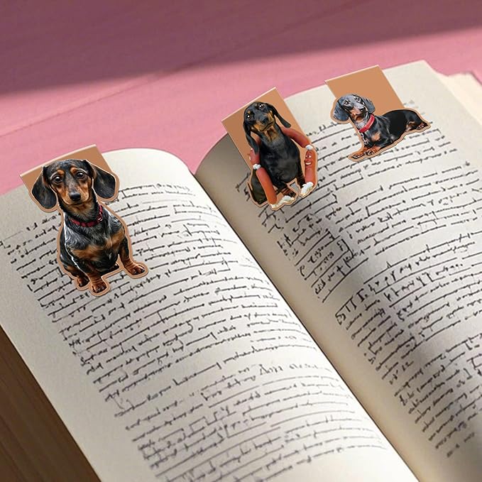 Dachshund Magnetic Bookmarks: 8 Pcs Dog Magnet Book Mark Dachshund Gifts, Cute Dog Man Page Markers, Gift for Kids Women Men Students School Office Supplies