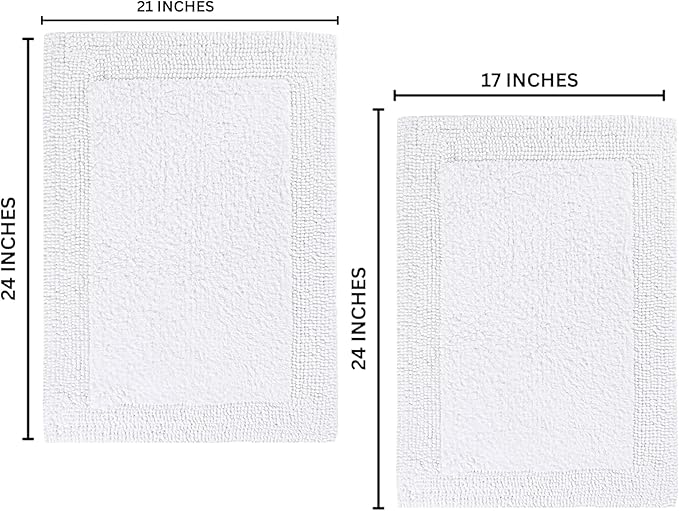 Bedding Craft Cotton Bathroom Mat Set, Reversible Water Absorbent Bath Mat Rug, Machine Washable, 2 Pieces (17x24 + 21x34)