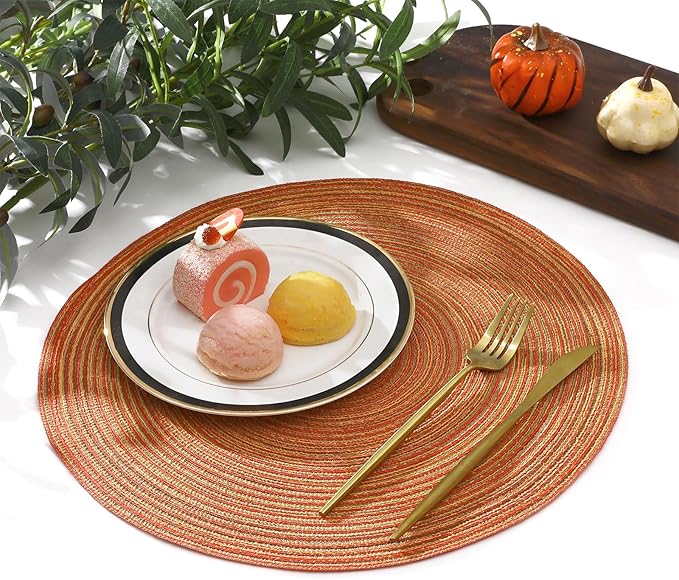 SHACOS Round Placemats Set of 4 Woven Braided Place Mats Table Placemats 15 inch Circle Place Mats Easy to Clean Table Mats Indoor Outdoor, Fall Color Mix