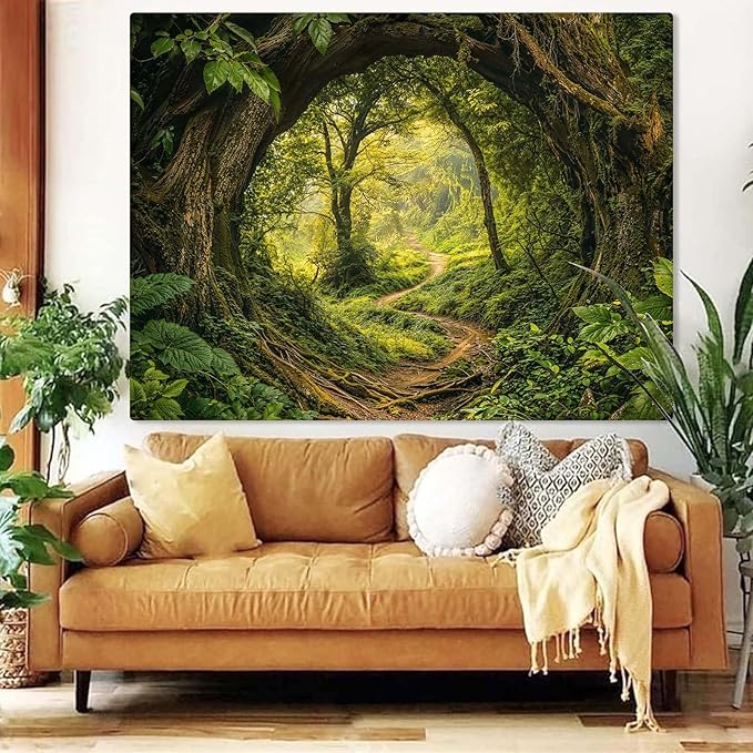 Kanuyee Forest Tapestry Green Landscape Wall Tapestry, Nature tapestries for Bedroom Ceiling Tapestries Wall Hanging for Bedroom Living Room Wall Decor Forest-2 60"x80"