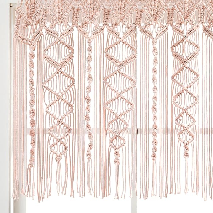 Lush Decor Boho Macrame Textured Cotton Valance, 40" W x 30" L, Blush - Boho Kitchen Curtains & Wall Decor - Macrame Valance - Bathroom Window Curtains