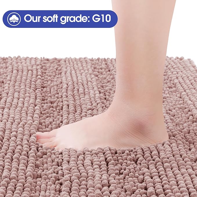 Striped Dusty Pink Bathroom Rug Set 3 Pieces Ultra Soft, Non Slip Chenille Bath Carpet, Absorbent Plush Shaggy Bath Mats for Bathroom, Toilet, Bedroom, Kitchen