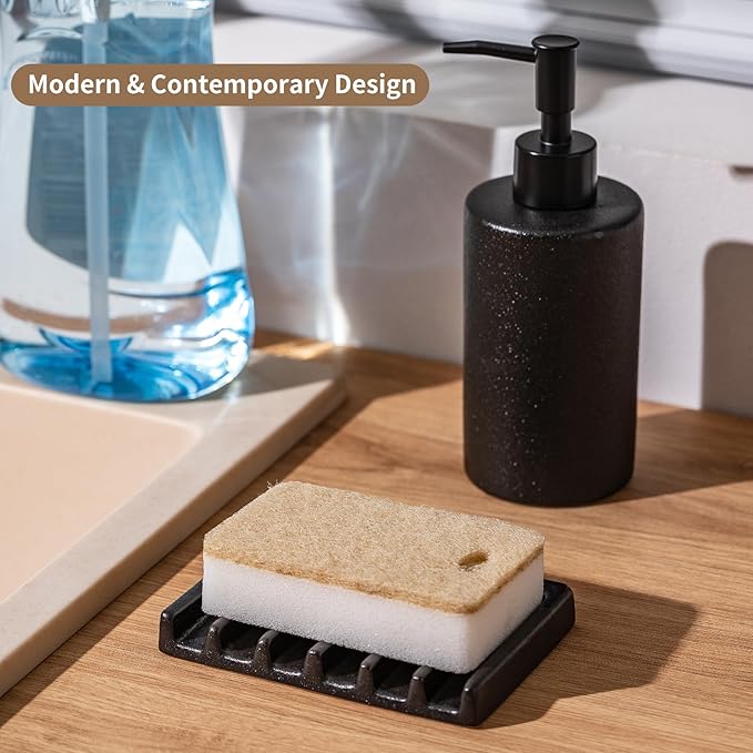 Self Draining Premium Ceramic Soap Dish, Bar Soap Holder, Waterfall Soap Dish, Shower Soap Holder Sponge Holder Soap Tray Soap Savers for Bathroom, Shower, Kitchen, Sink and Countertop