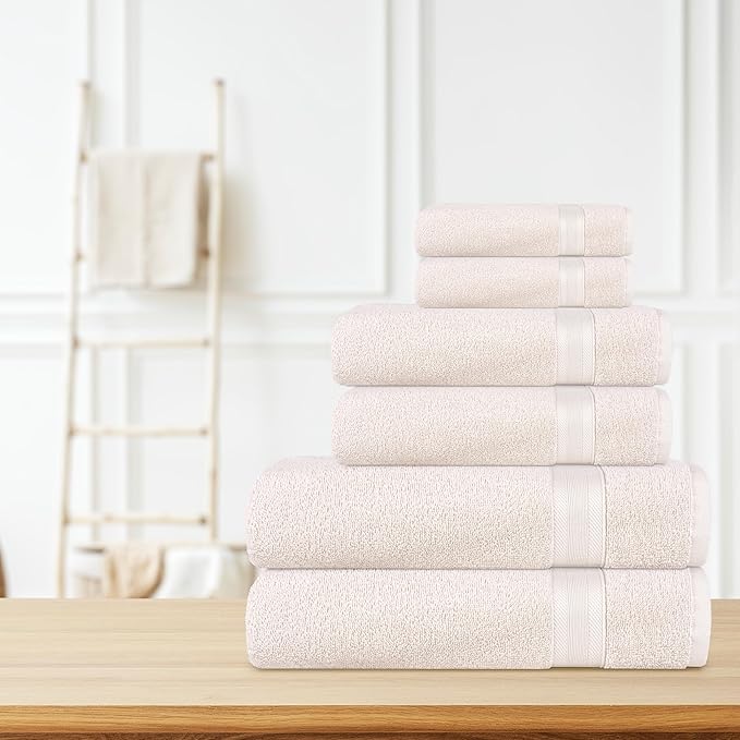 Quick-Dry, Soft & High Absorbent Bath Towels Cotton Turkish Bath Towel Set of 6 | Daily Use 100% Cotton Towels for Bathroom, Gym & More | Bathroom Towels Set (6 Pcs, Ivory Lace)