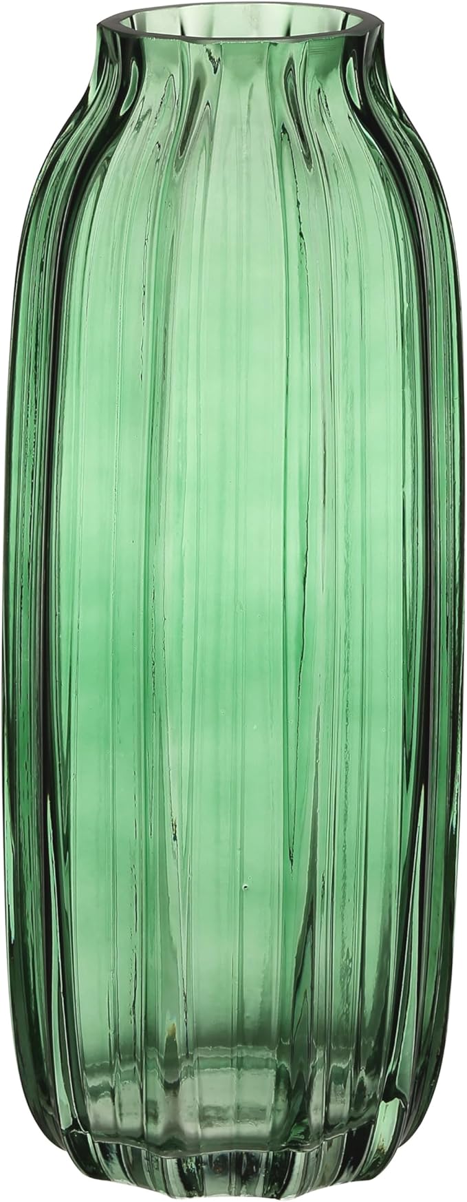 Green Glass Vase for Flowers Bud Tall Glass Vases,H-12.0" Simple Striped Design for Home Floor Decor,Farmhouse Decor, Centerpiece Coffee Table Decorations (Green 12.0IN)
