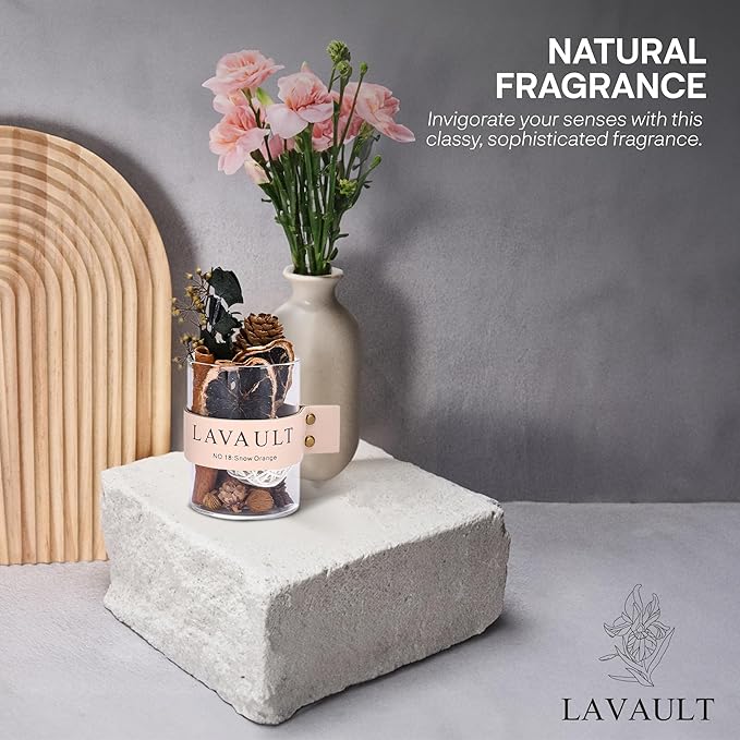 Scented Diffuser - Glass Jar with Dried Herbs and Flower - Reed Diffuser Gift Set - Long-Lasting Fragrance and Relaxing Atmosphere - Bathroom Fragrance - Snow Orange