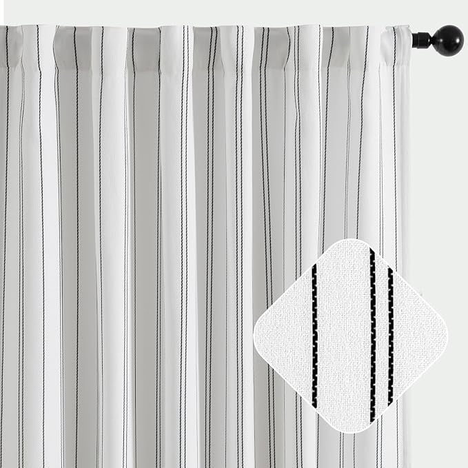 jinchan Black and White Striped Curtains 84 Inch Long for Living Room Bedroom Pinstripe Curtains Privacy Light Filtering Rod Pocket Modern Window Drapes Set of 2 Panels