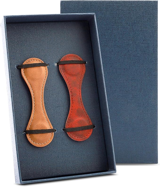 2Pcs Magnetic Leather Bookmarks with Gift Box, Vintage Faux Leather Book Mark, Double-Sided Magnetic Bookmarks Supplies Gift for Men&Women Read Book Lovers (Red + Brown)