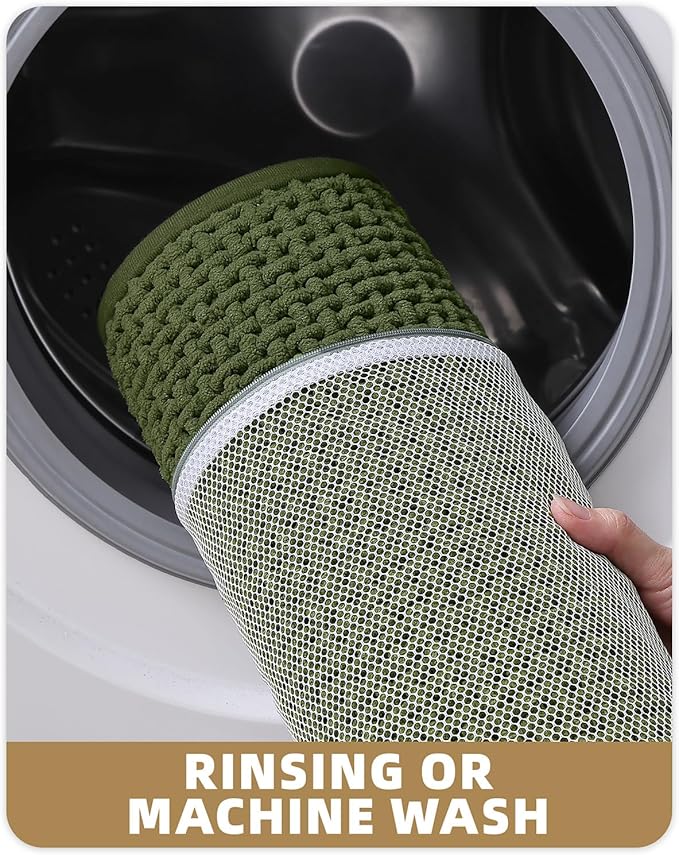 Color&Geometry Chenille Pile Large Bathroom Rugs Upgraded Denser, 24"x36" Non Slip Absorbent Green Bath Mats for Bathroom Thin Fit Under Door, Washable Quick Dry
