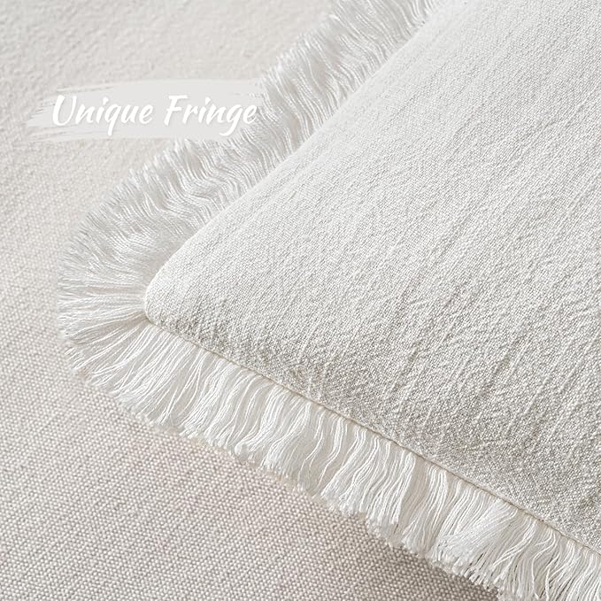 MIULEE Decorative Throw Pillow Covers Neutral Linen Fringe Throw Pillows Euro Shams Set of 2 White Boho Farmhouse Cushion Covers for Couch Sofa Bed Living Room Spring Home Decor 22x22 Inch
