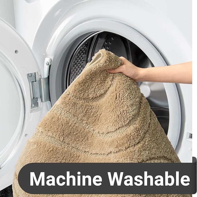 DEXDE Bathroom Rugs Mat, Soft Plush Shaggy Microfiber Bath Rug, Non Slip Bath Mats for Bathroom Runner Floor, Machine Washable Absorbent Carpet for Shower Tub, Beige 24"x47"