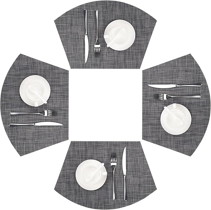 SHACOS Wedge Placemats Set of 4 Woven Vinyl Small Round Table Placemats Wipe Clean Round Table Mats Placement Mat Indoor Outdoor, Dark Gray