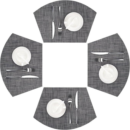 SHACOS Wedge Placemats Set of 4 Woven Vinyl Small Round Table Placemats Wipe Clean Round Table Mats Placement Mat Indoor Outdoor, Dark Gray