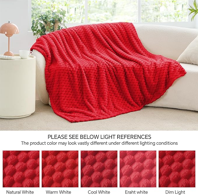BEDELITE Fleece Twin Blanket for Couch & Bed - 3D Jacquard Decorative Red Throw, Super Soft and Cozy Warm Fuzzy Blanket All Seasons Suitable, 60x80Inches