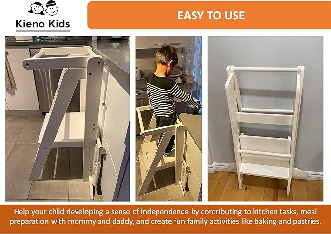 Foldable Kitchen Stool for Kids - Foldable Toddler Tower, Kitchen Stool for Toddlers, Toddler Standing Tower, Toddler Tower, Kids Stool (Wood Color)