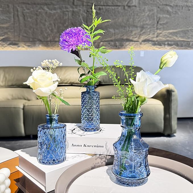 24PCS Mini Bud Vases As Wedding Centerpieces for Tables,Clear Bud Vases for Flowers,Small Flower Vases Suitable for Birthday Party,Anniversary,Wedding Reception,Baby Shower (Blue, 24PCS)