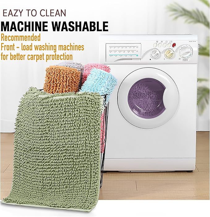Bathroom Rugs Mat 24x17 Non Slip Chenille Bath Mats Bath Rugs for Bathroom Shower Chenille Sage Green