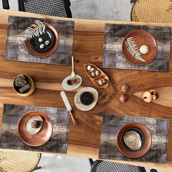 Brown and Grey Placemats, Modern Abstract Art Placemats Set of 4, Heat Resistant Non-Slip Artwork Dining Placemats, Washable Place Mats for Home Kitchen (Brown and Grey, 18"X12")