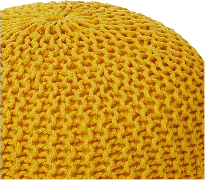 GDFStudio Poona Handcrafted Modern Cotton Pouf, Yellow 20 *20 *14