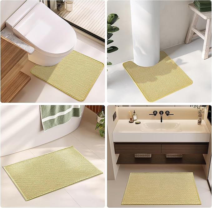 Small Bathroom Rugs, Non Slip Washable Bath Rugs Super Absorbent Bathroom Rug Thin Quick Dry Low Pile Bath Mats, Yellow 12"x12"
