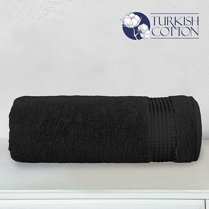 Elegant Comfort Premium Turkish Cotton 1 Piece Jumbo Bath Towel - 35 x 70 inch, Luxurious Hotel Spa Quality 100% Turkish Cotton Large Bath Towel - Highly Absorbent - Soft Bathroom Towel, Black