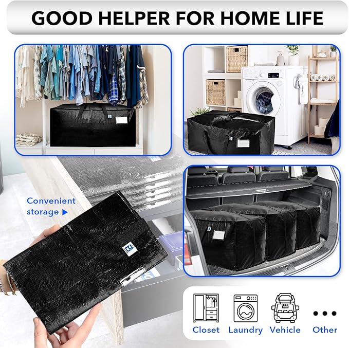 Moving Bags Heavy Duty,Extra Large Moving Bags for Travel/College Packing/Storage/Organization/Seasonal Clothes & Bedding Storage,Moving Supplies Bins,Compatible with Ikea Frakta Cart (Black,6 Pack)