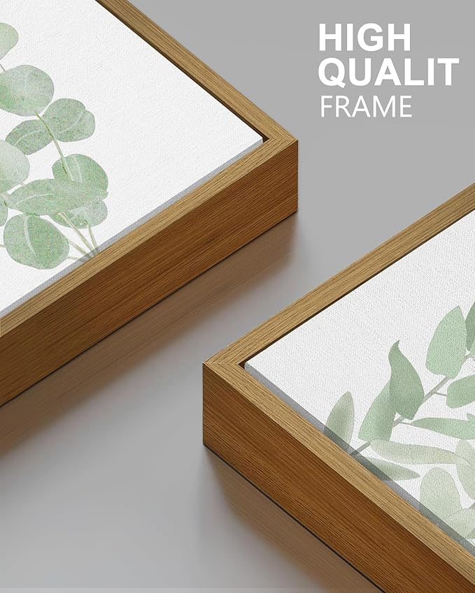 Drsoum Framed Botanical Plant Canvas Wood Wall Art Light Green Sage Wall Decor Eucalyptus Leaf Picture for Bedroom Living Room Bathroom Office 8βx 10β x 6pcs